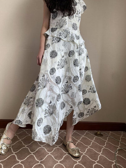Dorydory Ivory Cutwork Stand Collar Asymmetric Hem Women&