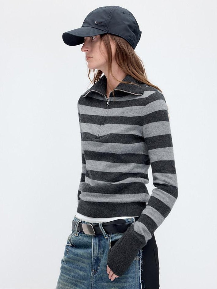 RUN TO THE FUTURE Vintage Slim Fit Wool Striped Pullover Office Commuter Women Sweaters