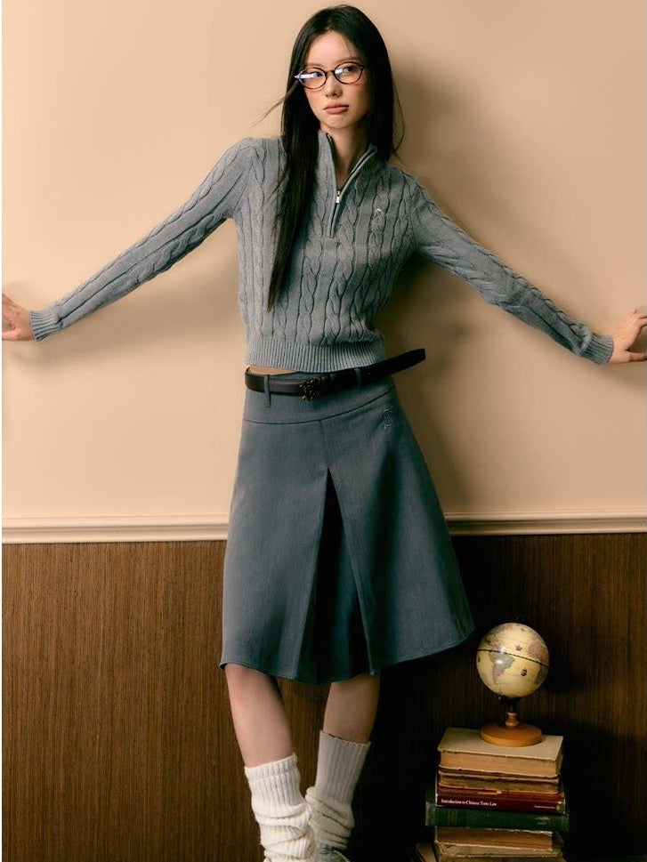 7Shiftin High Waist A Line Button Detail Workwear Grey Office Midi Skirts