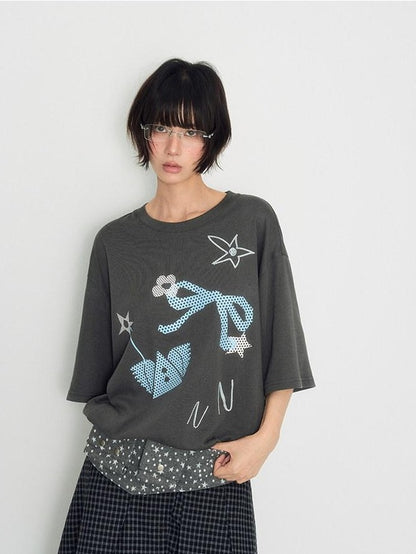 NAPSNAPS Rhinestone Print Loose Women&