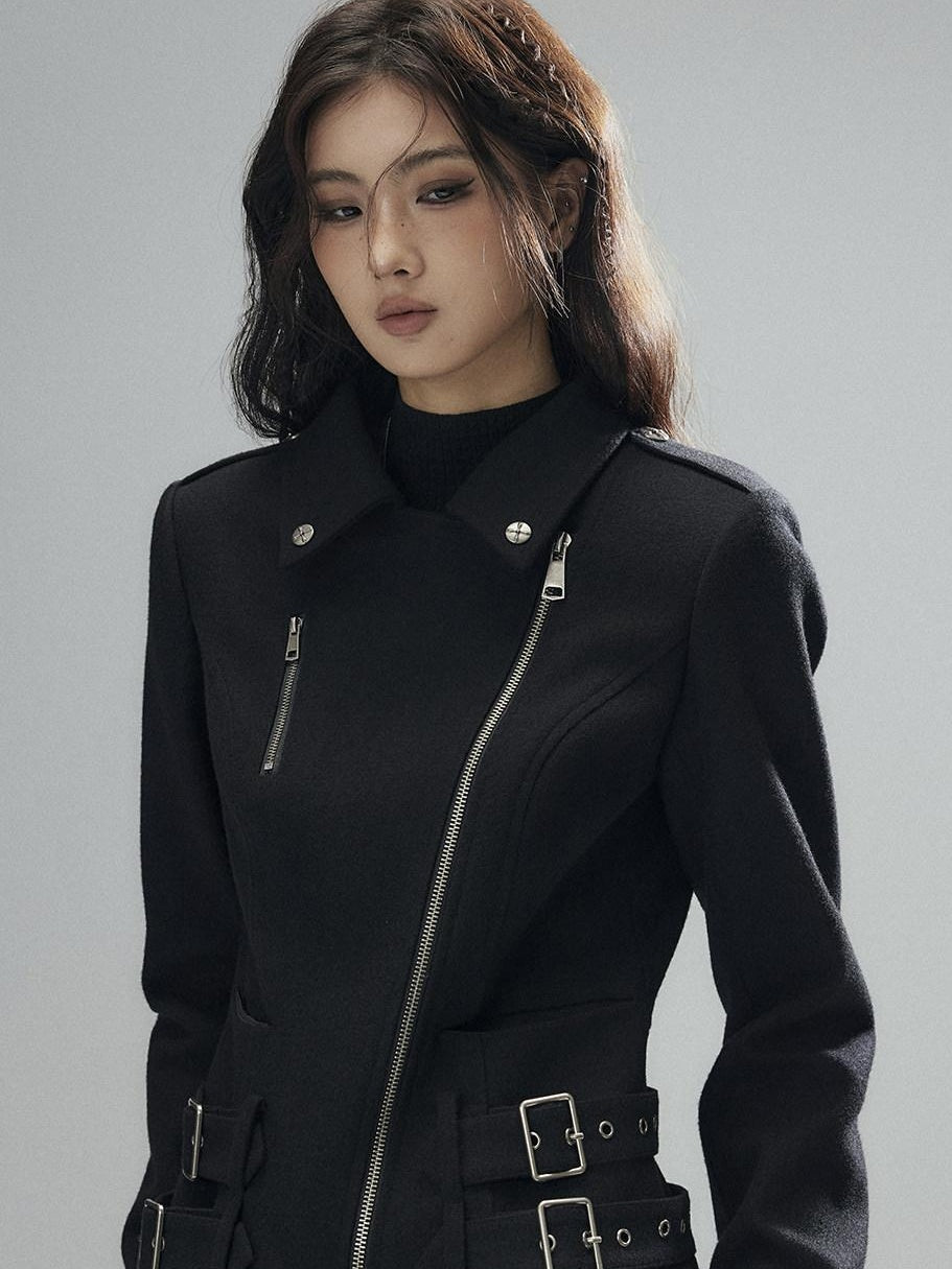 Low pixel Wool Blend Thick Slim Fit Street Euro Zip Front Black Cropped Jackets