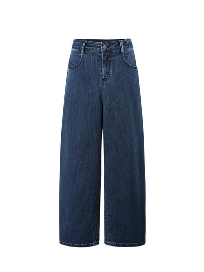 7Shiftin High Rise Relaxed Dark Blue Cotton Zip Fly Womens Stretch Straight Leg Jeans