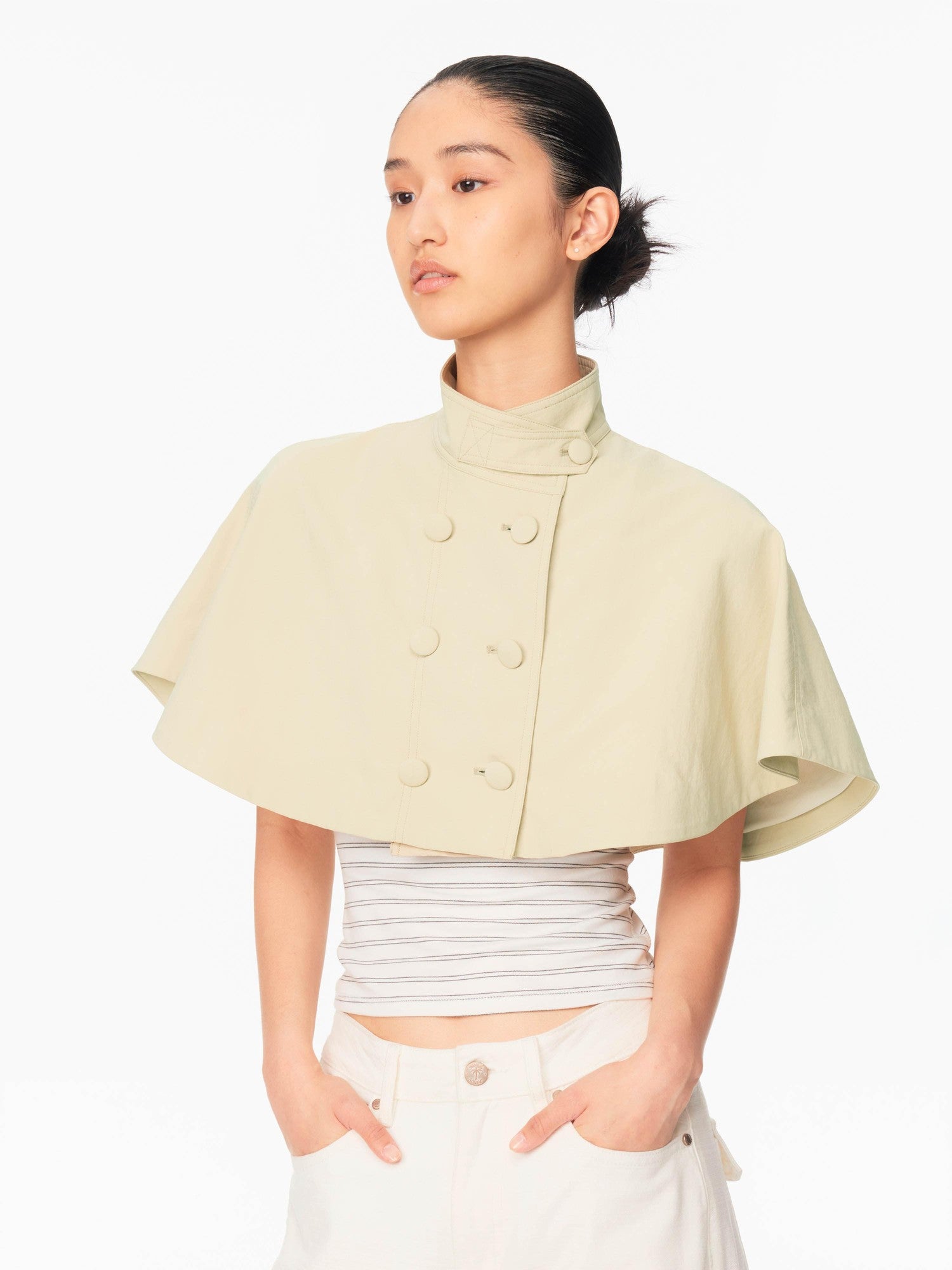 Northbutsouth Mini Cape Double Breasted Small Stand Collar Women&