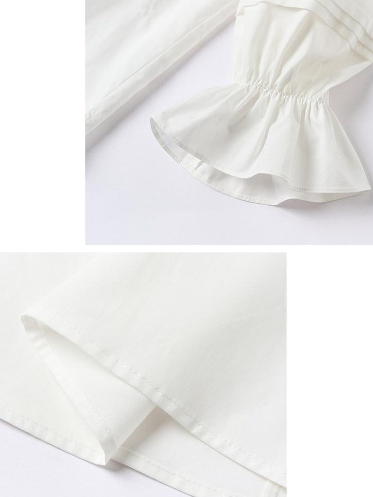 OuttheBlue Lightweight Cotton Lyocell High Waist Tie Casual Puff Sleeves Women Blouses