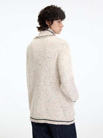 RUN TO THE FUTURE Viscose Wool Blend Button Cardigan Stand Collar Loose Fit Women Apricot Sweaters