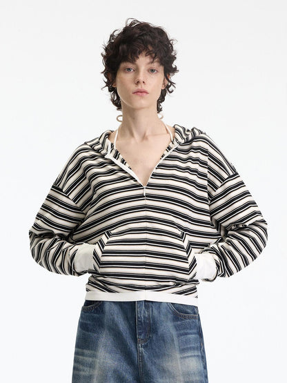 RUN TO THE FUTURE Soft Stretch Cotton Hooded Zip Striped Casual Women Knit Cardigans
