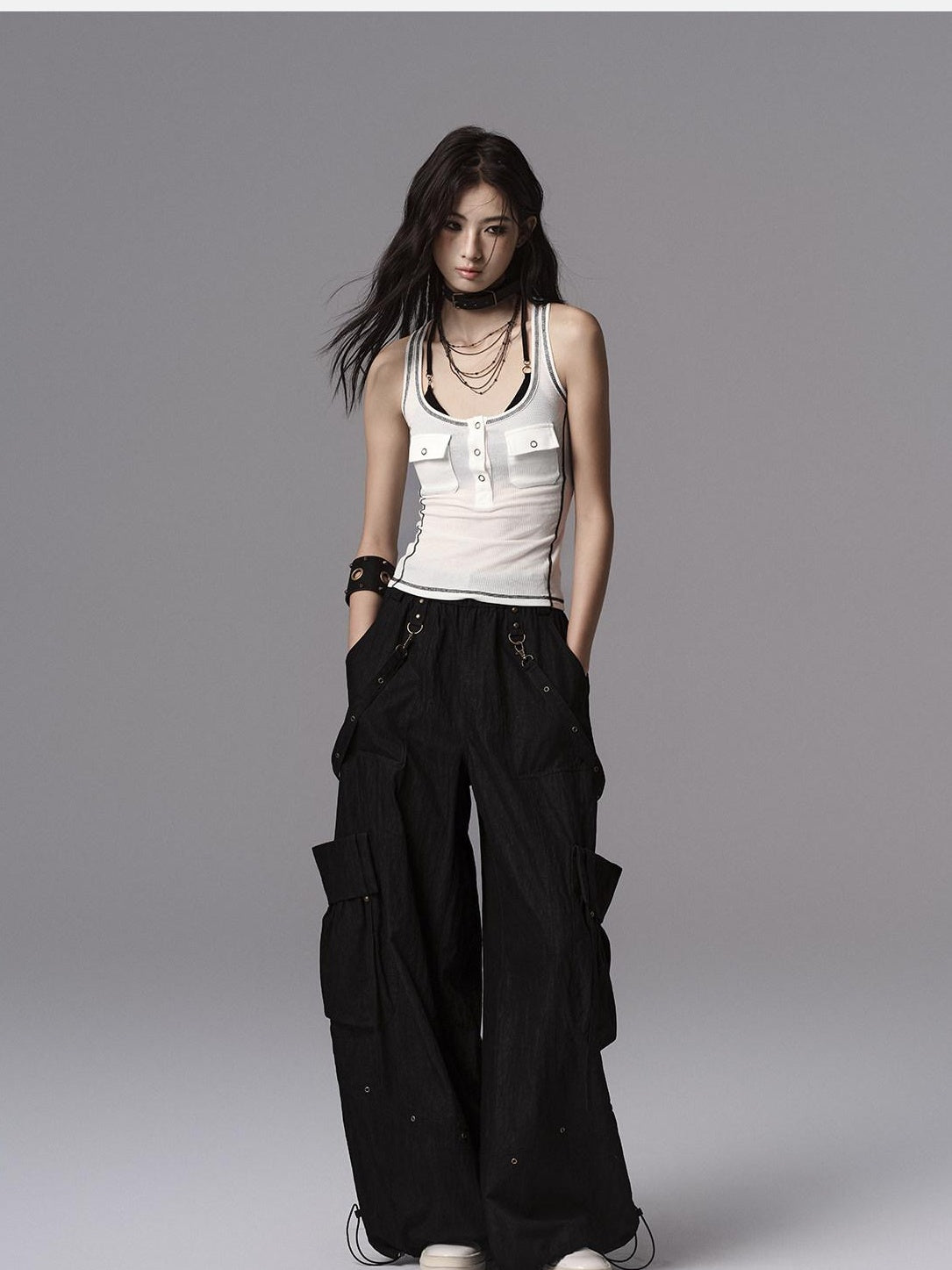Low pixel Soft Lyocell Wool Blend Dark Gothic Slim Fit Women Classic Solid Tank Tops