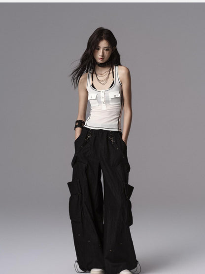 Low pixel Soft Lyocell Wool Blend Dark Gothic Slim Fit Women Classic Solid Tank Tops
