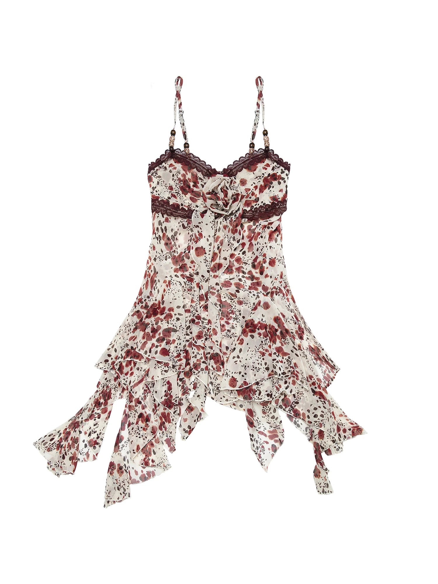 Vintage Y2K Floral Leopard Print Asymmetrical Dress