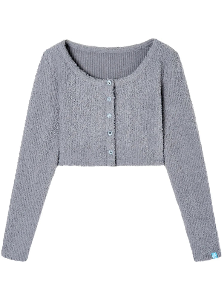 Fall Winter Brown Gray Layered Knit Cardigan Sweater