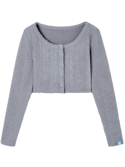 Fall Winter Brown Gray Layered Knit Cardigan Sweater