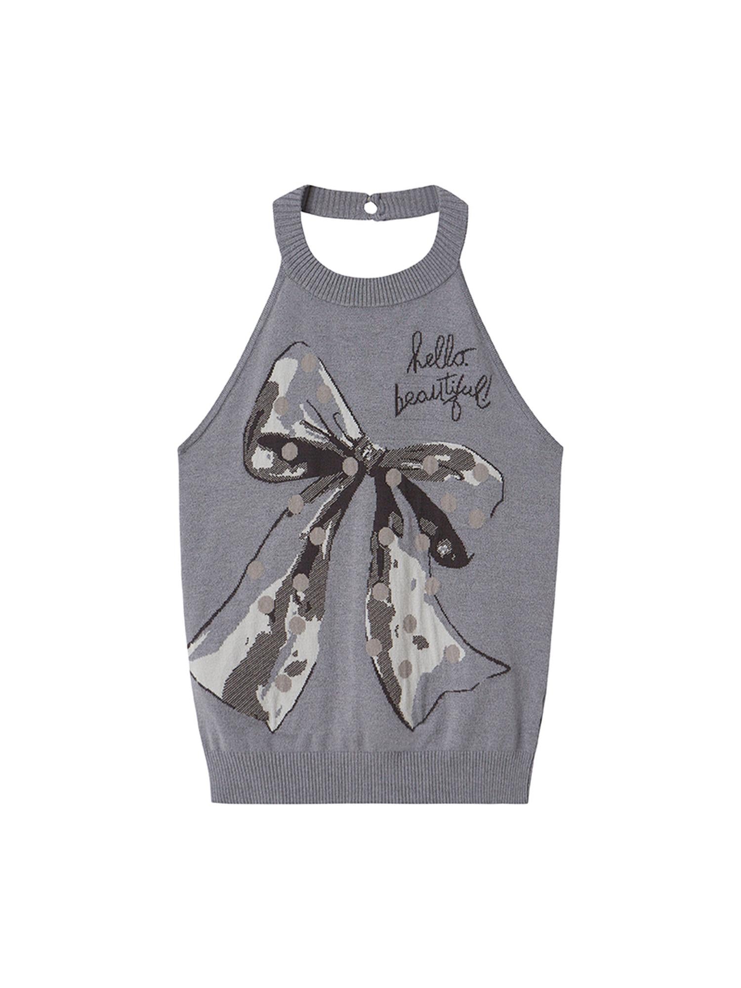DIDDI MODA Bow Dot Letter Sleeveless Layered Vest Top