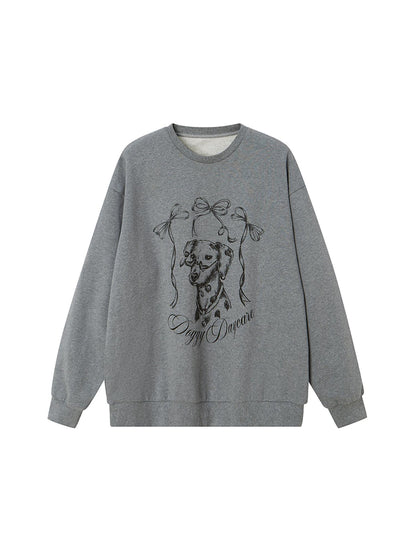DIDDI MODA Hand Painted Bow Dalmatian Print Slim Fit Cotton Sweatshirt