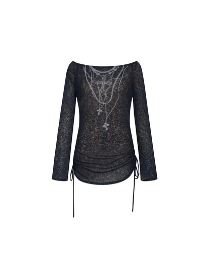 Black Sexy Off-Shoulder Long Sleeve T-Shirt For Women