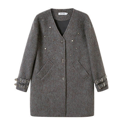 DIDDI MODA Starry Nail Wool Blend Trench Coat
