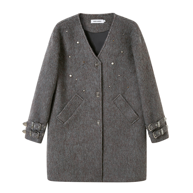 DIDDI MODA Starry Nail Wool Blend Trench Coat
