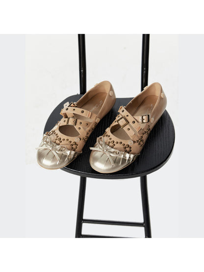 2th Desire Vintage Bow Mary Jane Flats Women Ballet Shoes
