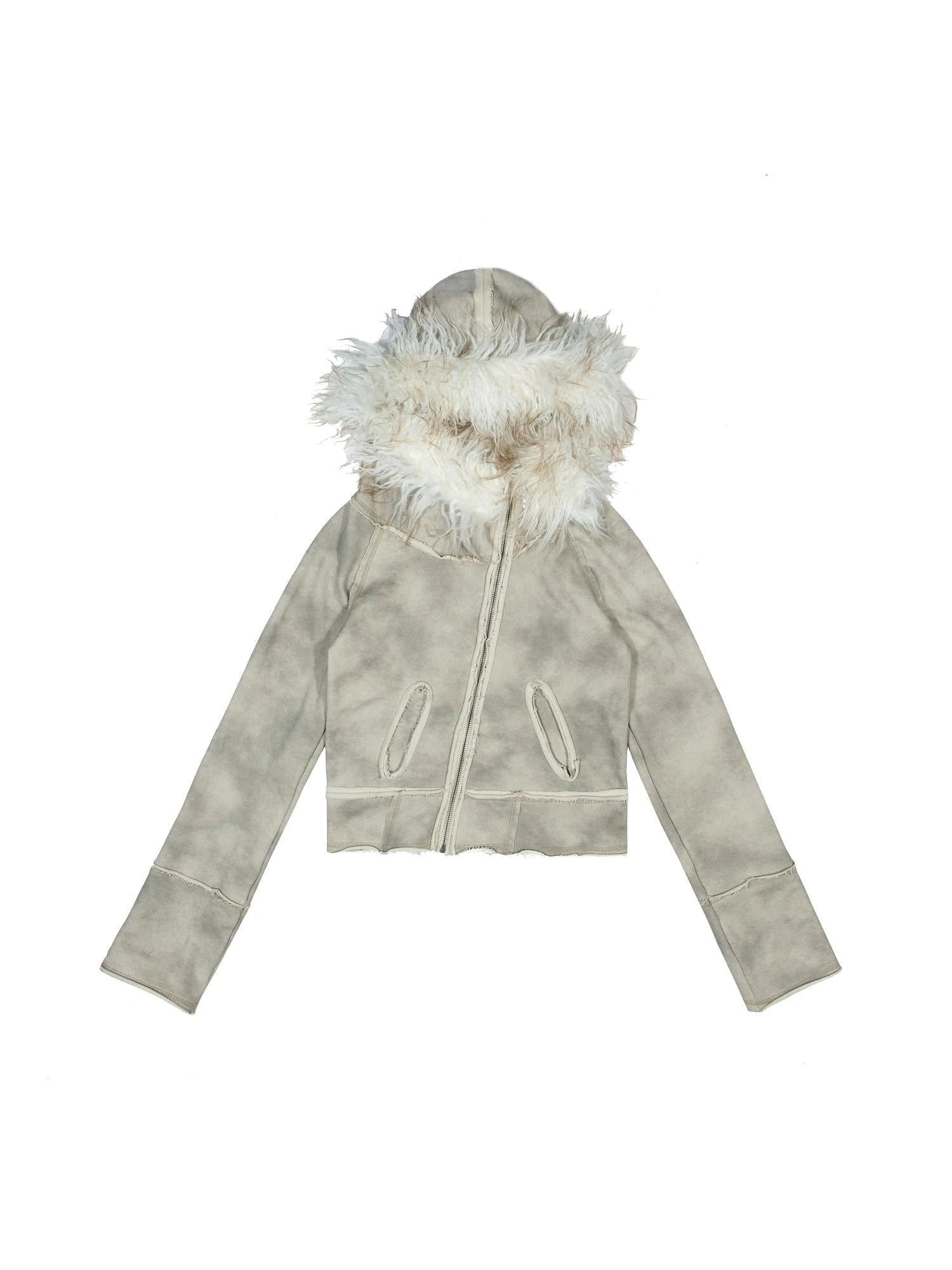 Y2K Punk Sporty Cropped Jacket With Fur Trim 70% Acrylic 30% Polyester