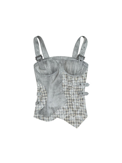 ARIADNAw Punk Grid Mesh Corset Bralette Top Streetwear Niche