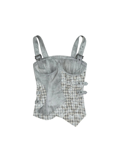 Punk Grid Mesh Corset Bralette Top Streetwear Niche