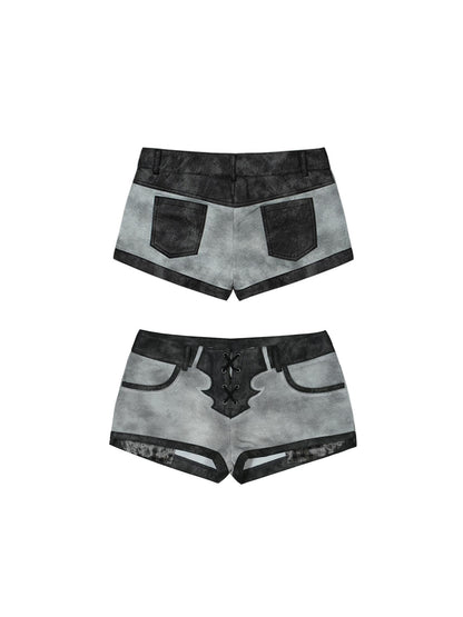 ARIADNAw Punk Rebel Ariadna Pu Shorts Leggings Color Block Design