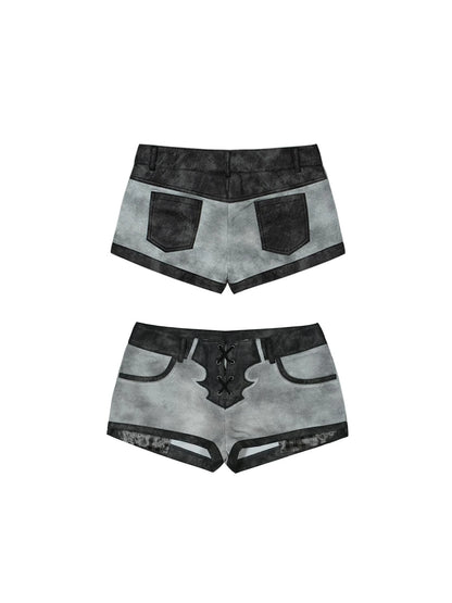 Punk Rebel Ariadna Pu Shorts Leggings Color Block Design