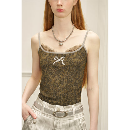 DIDDI MODA Designer 3D Bow Embroidered Lace Trim Camisole