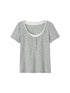 DIDDI MODA Polka Dot Mock Neck Contrast Trim Fitted Tee