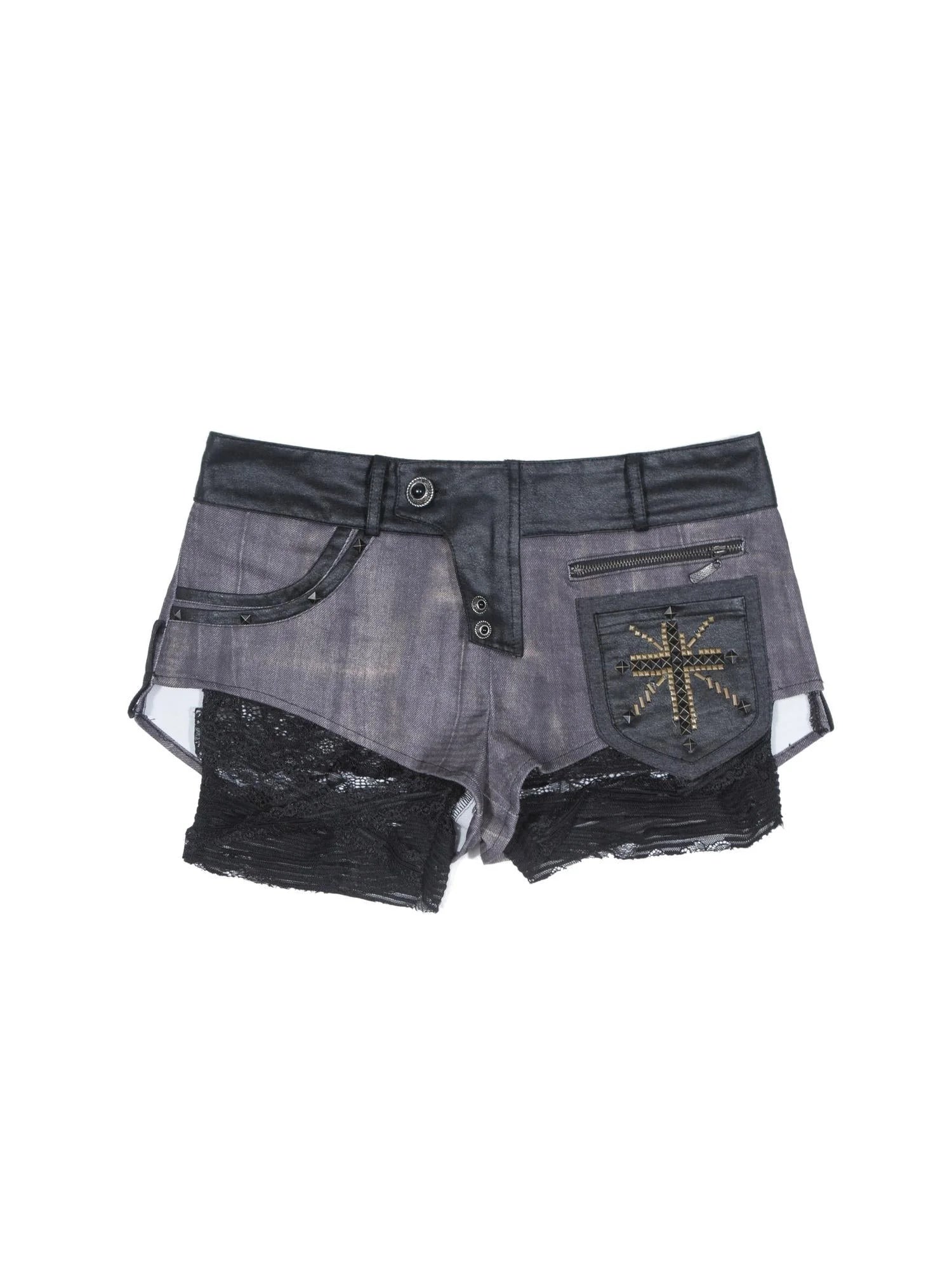Punk Asymmetrical Tie Waist Multi Function Low Rise Shorts