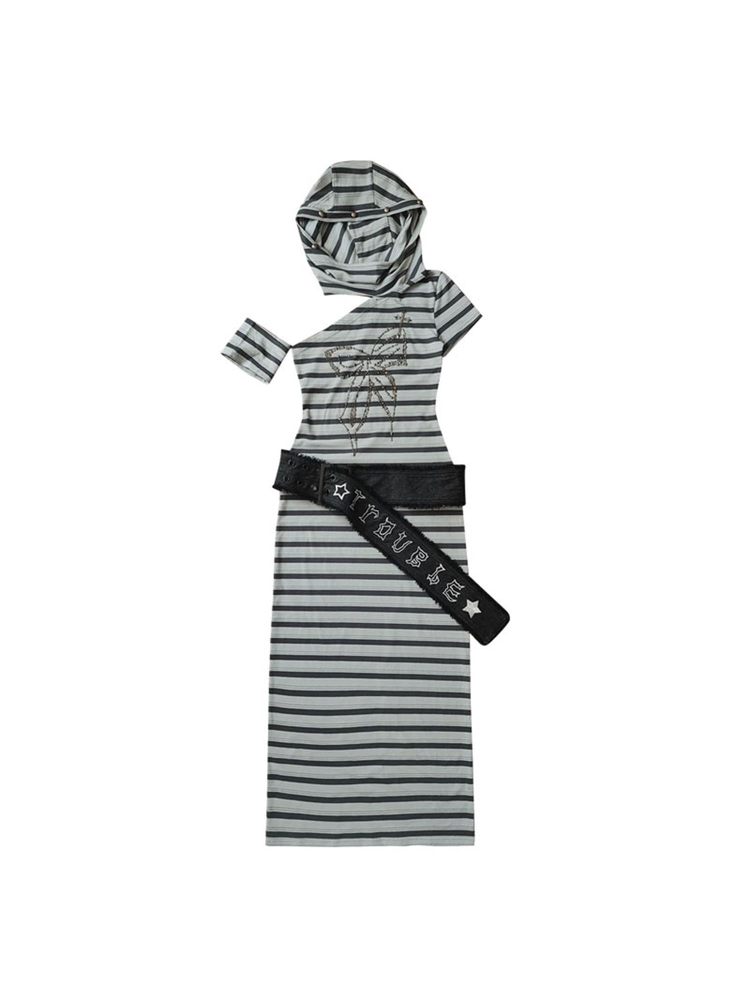 WSW WUSHENWU Rebel Muse Striped Dystopian Punk Maxi Dress