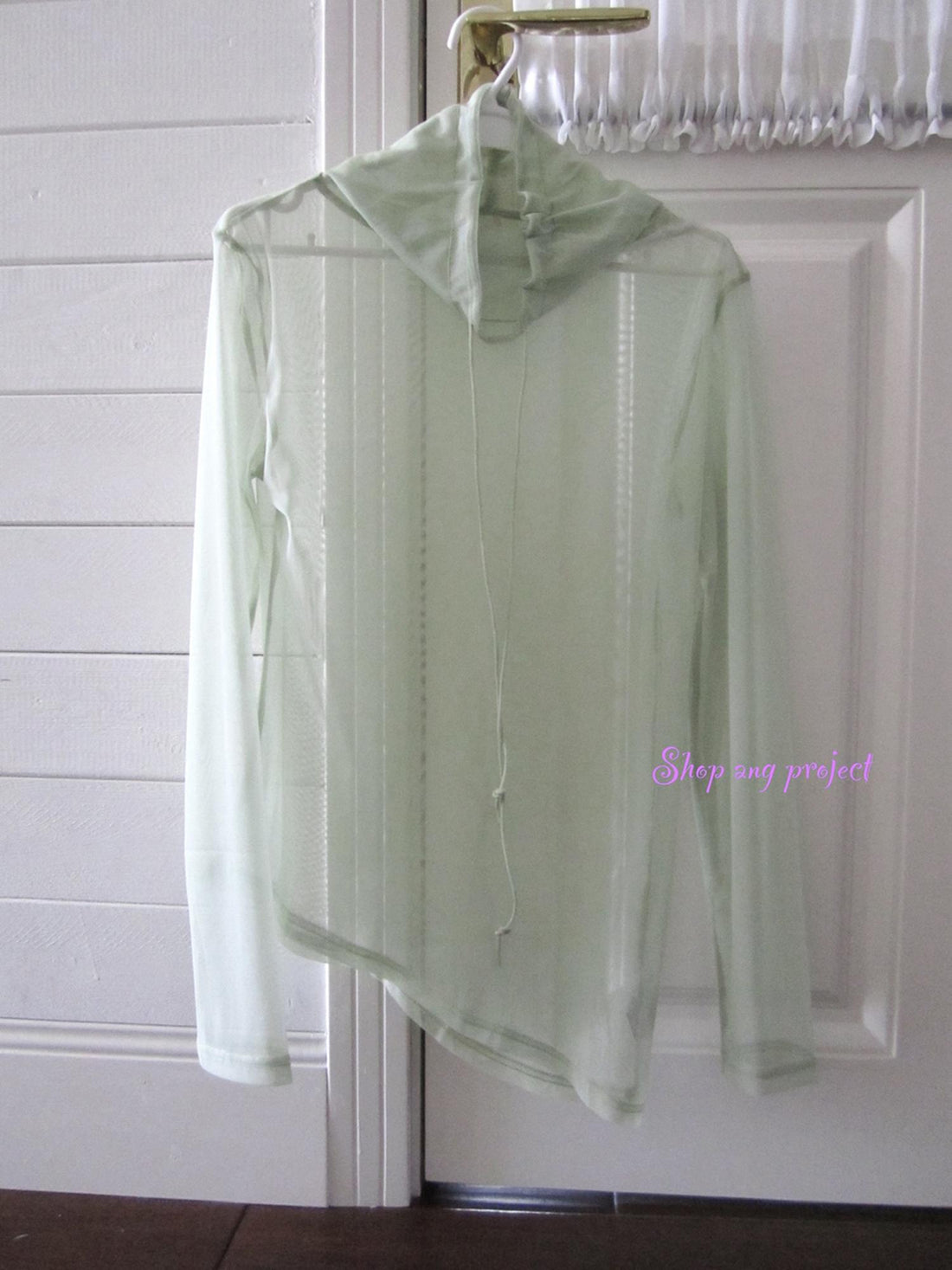 ang project Mesh Layered Long Sleeve Top Summer Solid Stack Neck Blouse