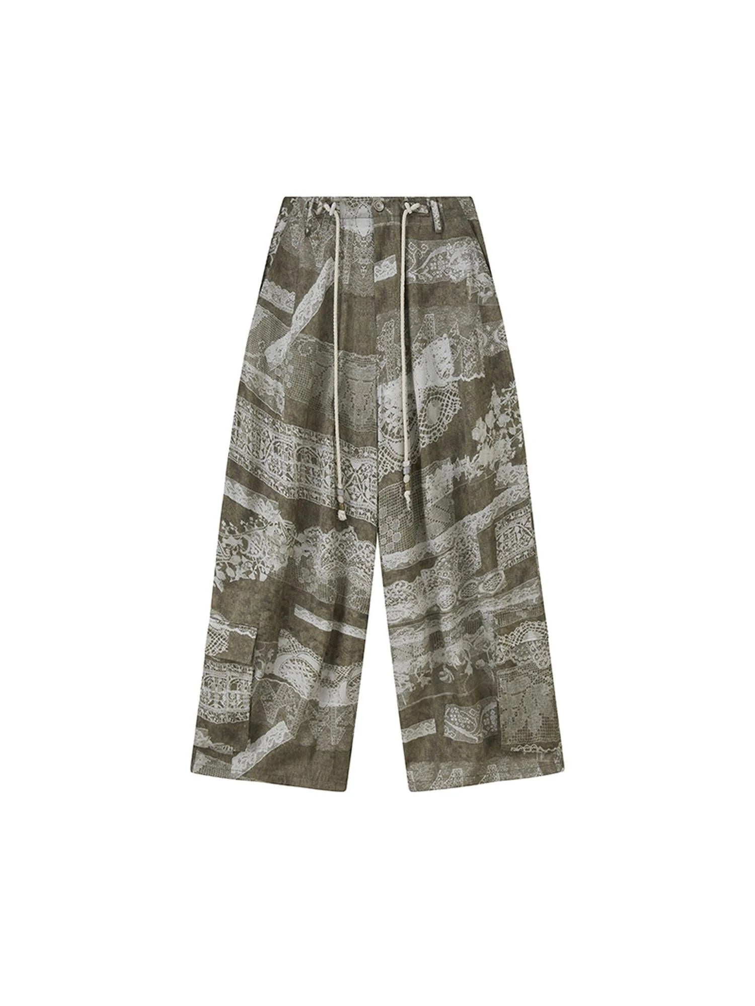 Bohemian Print Drawstring Wide Leg Pants