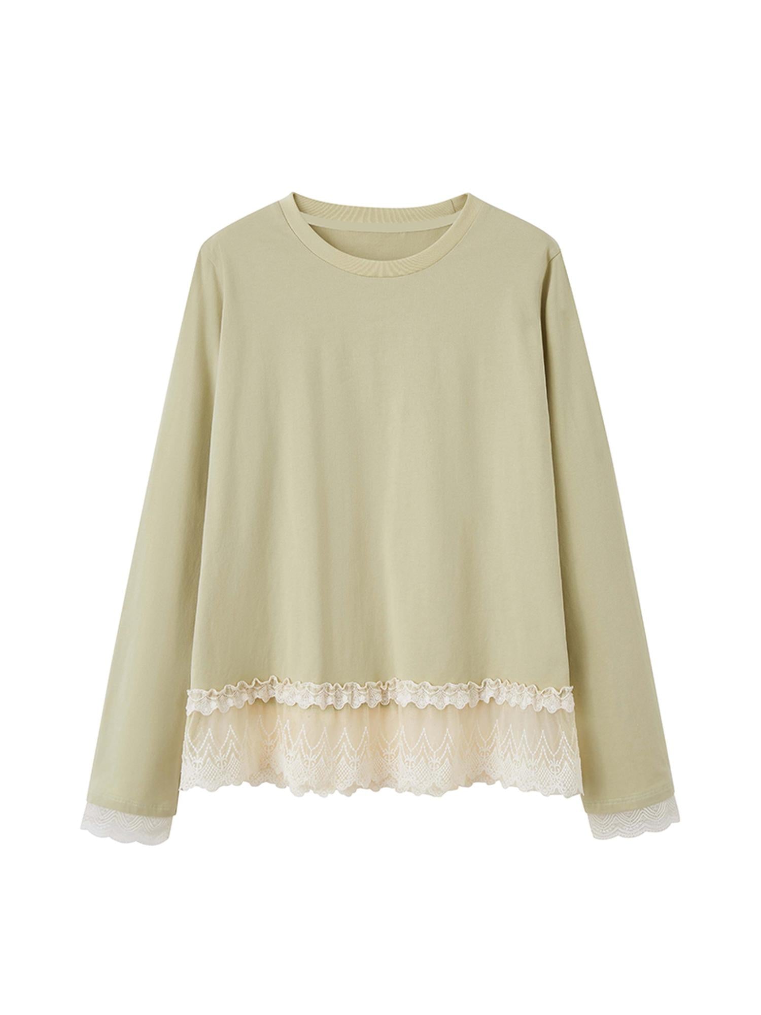 DIDDI MODA Lace Trimmed Layered Oversized Cotton Tee