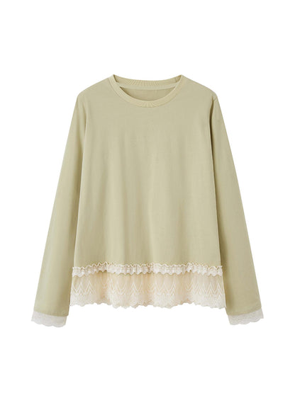 DIDDI MODA Lace Trimmed Layered Oversized Cotton Tee