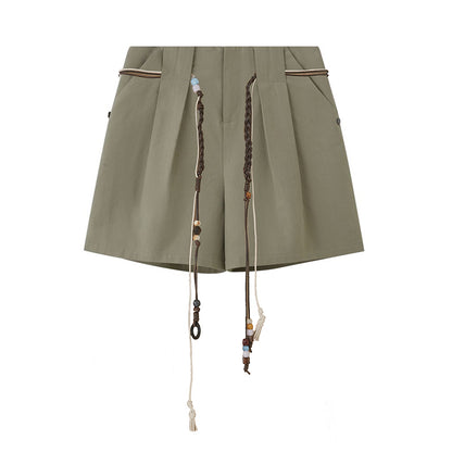 DIDDI MODA Casual Pleated Wide Leg Mid Shorts