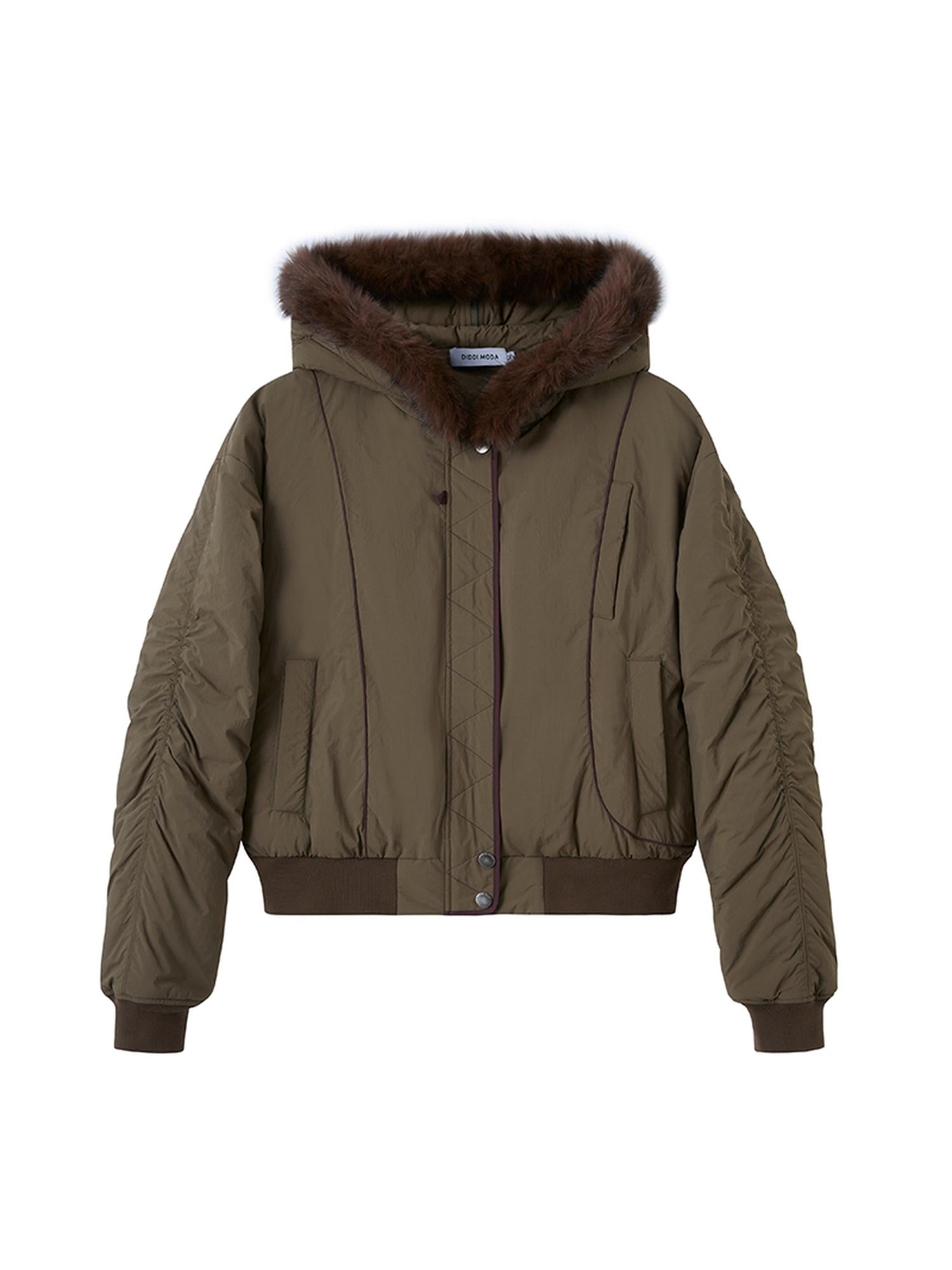 DIDDI MODA Detachable Zip Cape Hooded Short Puffer Jacket