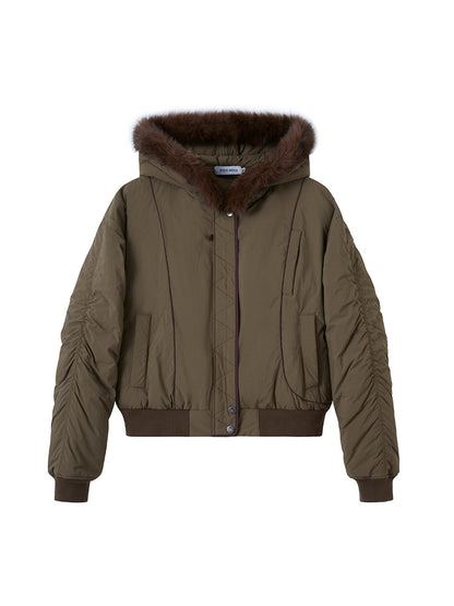 DIDDI MODA Detachable Zip Cape Hooded Short Puffer Jacket