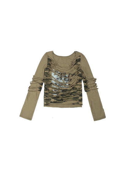 ARIADNAw Punk Y2K Stacked Long Sleeve Tee With Cutout Handmade Waist Detail