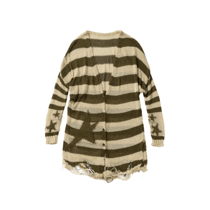 NO ROMANCE禁忌浪漫 Punk Grunge Striped Knit Batwing Sleeve Cover-Up Shirt