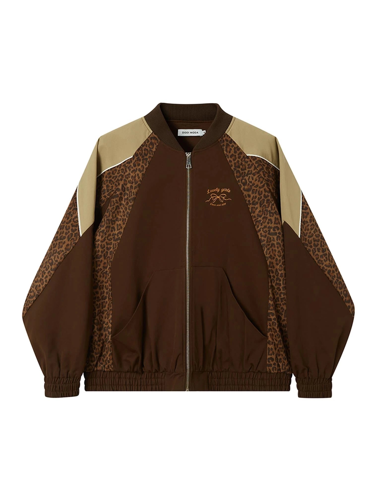 Wild Leopard Print Bow Embroidery Sporty Jacket
