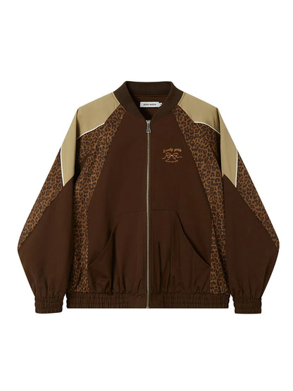 Wild Leopard Print Bow Embroidery Sporty Jacket