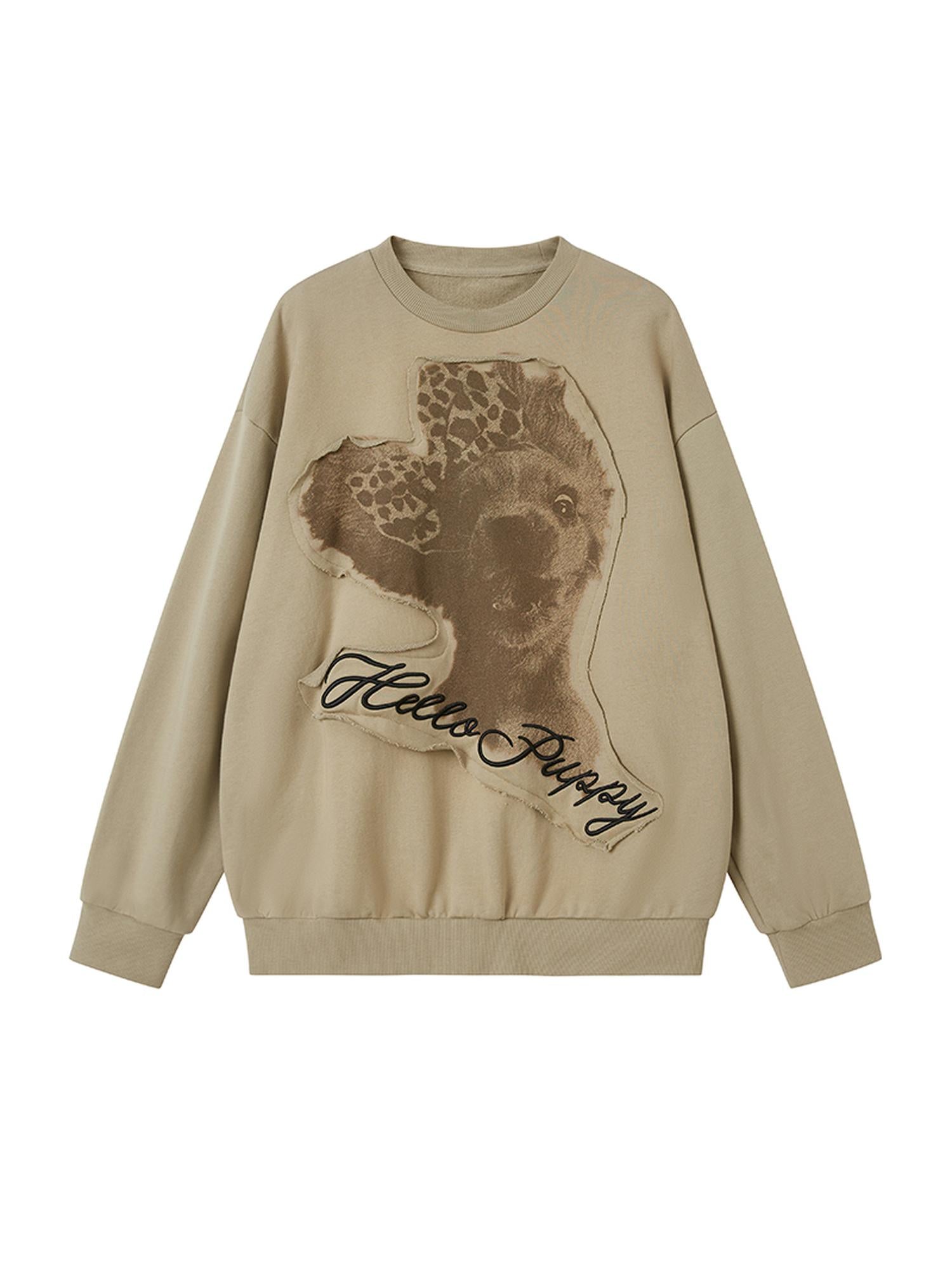 DIDDI MODA Leopard Print Puppy Patch Embroidered Hoodie