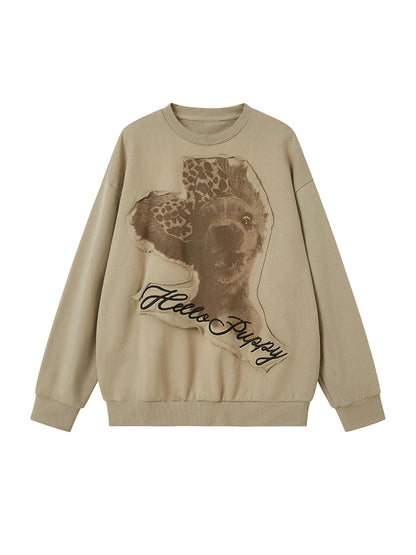 DIDDI MODA Leopard Print Puppy Patch Embroidered Hoodie