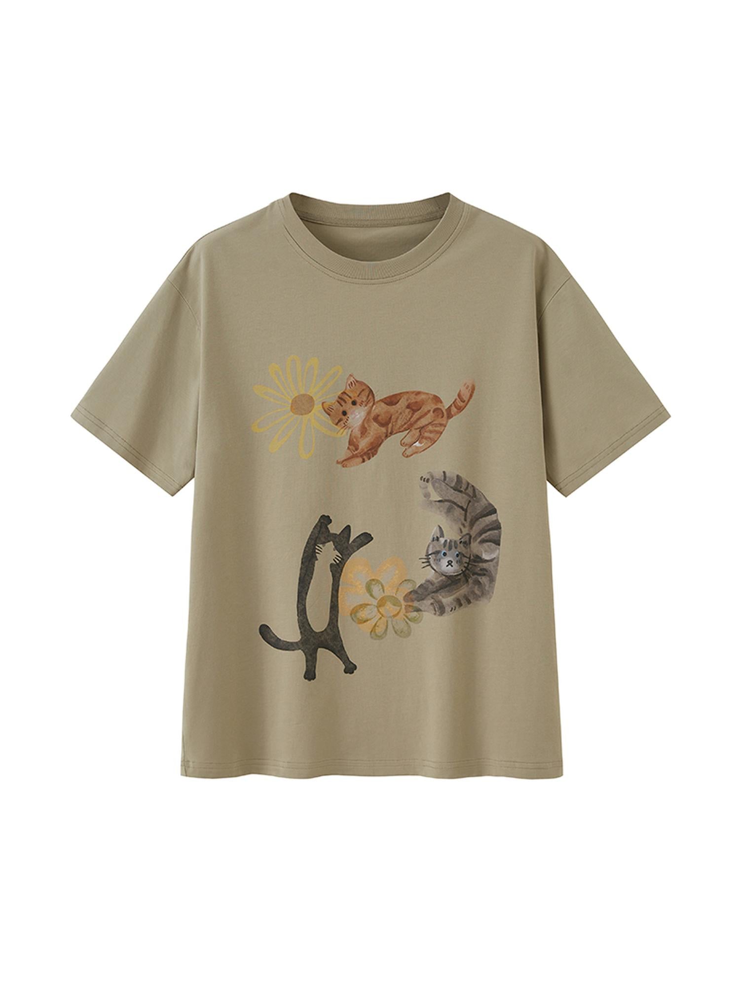 DIDDI MODA Floral Pup Print Tee Overshirt Denim Set