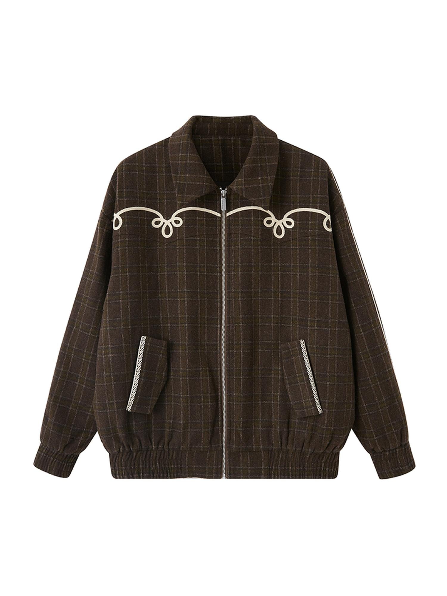 DIDDI MODA Vintage Chain Embroidered Check Faux Fur Skirt Set