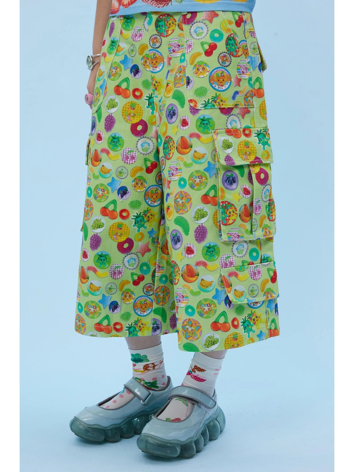 Hawaiian Dream Vintage Pleated Skirt With Lace Up Detail