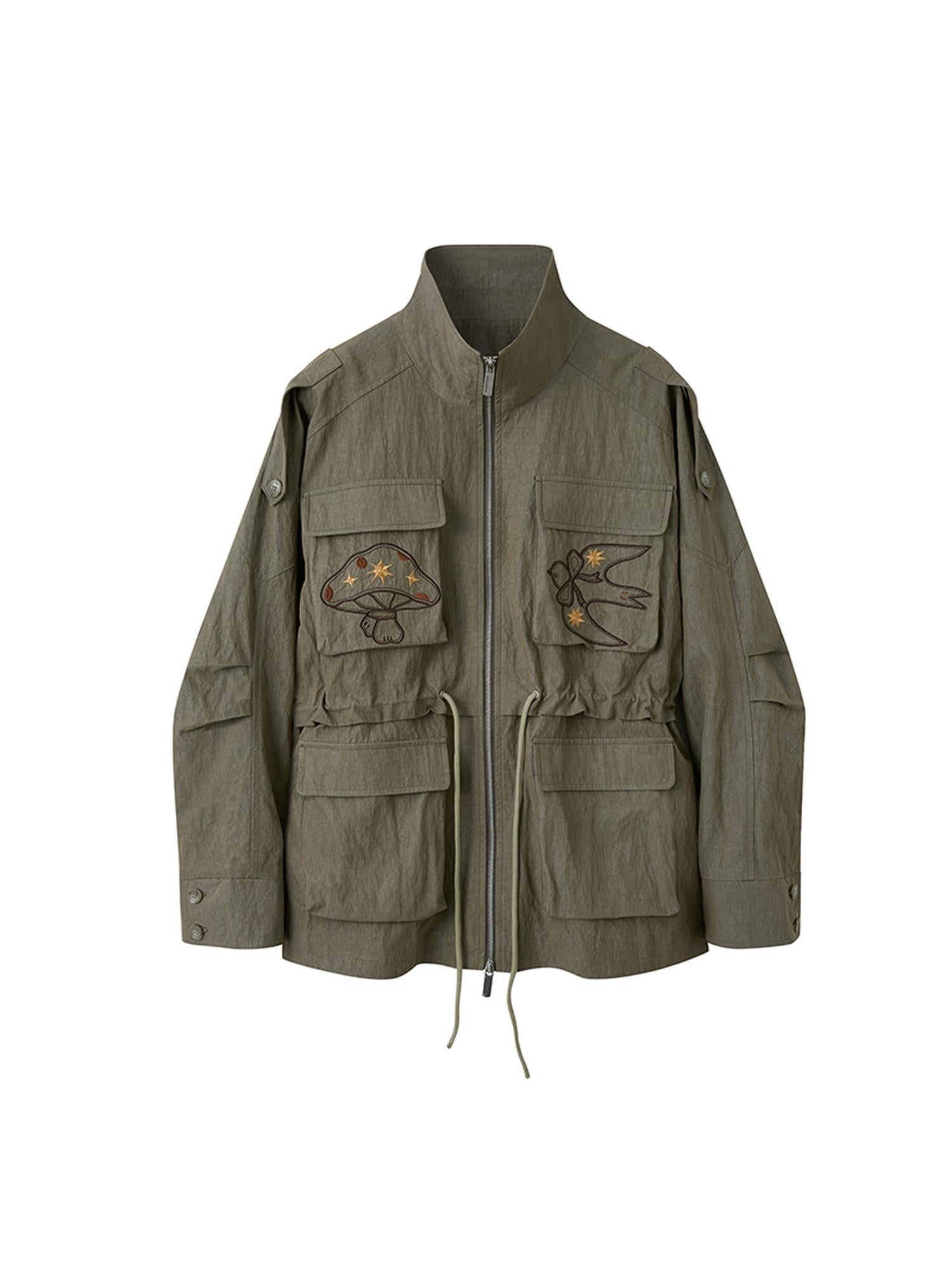 DIDDI MODA Loose Oversized Embroidered Utility Trench Coat With Adjustable Waist