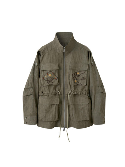 DIDDI MODA Loose Oversized Embroidered Utility Trench Coat With Adjustable Waist