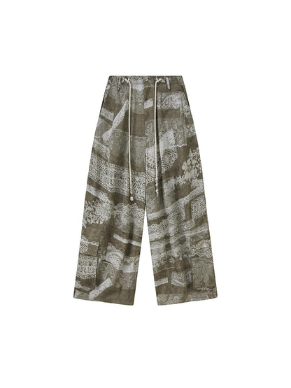 DIDDI MODA Bohemian Print Drawstring Wide Leg Pants