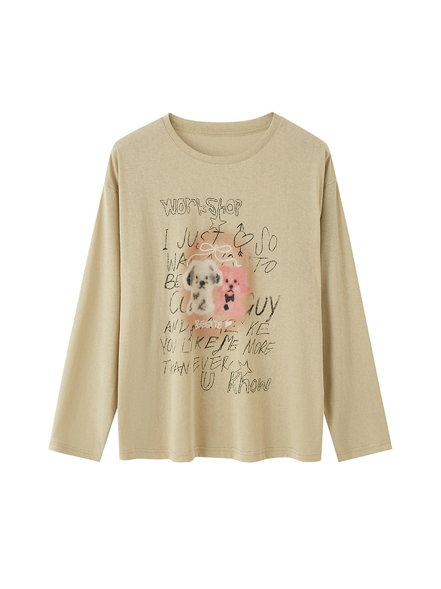 DIDDI MODA Floral Pup Print Tee Overshirt Denim Set